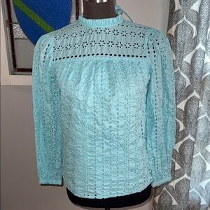 J Crew Robin’s Egg Blue Eyelet Cotton Top SZ XXS